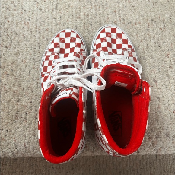 Vans Red and White Checkered High-Top Sneakers - Picture 2 of 7
